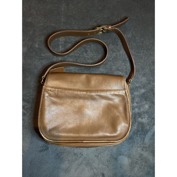 Vintage 90s Coach Bag Brown Leather Saddle Side Cross Body USA O27-9919 - Picture 2 of 7